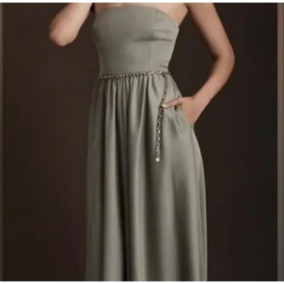BHLDN - Elsie Straight Neck Satin A-Line Gown Size US 10 Anthropologie - Picture 3 of 11